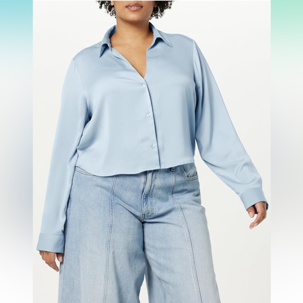 NWT The Drop Women's Harlow Silky Cropped Blouse